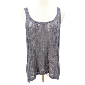 Boho Crochet Knit Tank Gray Open Weave Festival Top XL